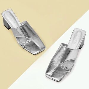 Women Heeled Mules Half-Toe Block Heel Sandals Comfortable Pumps, new